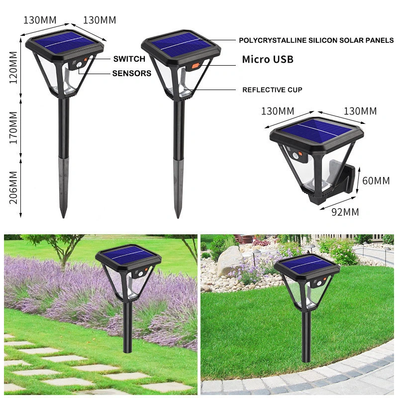 ABS Street Light Garden Spike Yard Lamp Waterproof LED Solar Wall Light Outdoor Decorative Garden Landscaping Solar 2 in 1 Wall Lights